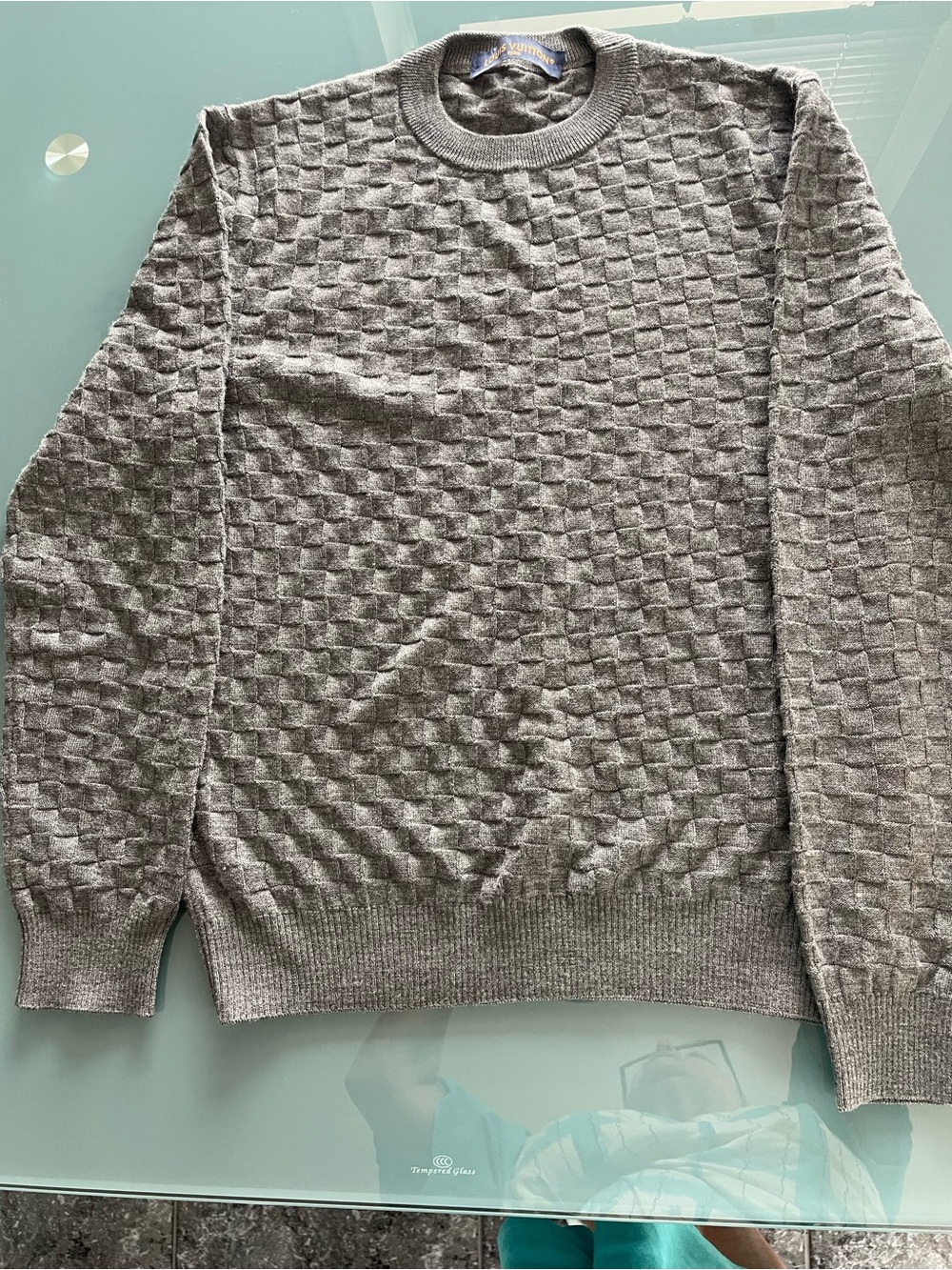 Louis Vuitton authentic Men's Grey Textured Crewneck Sweater
